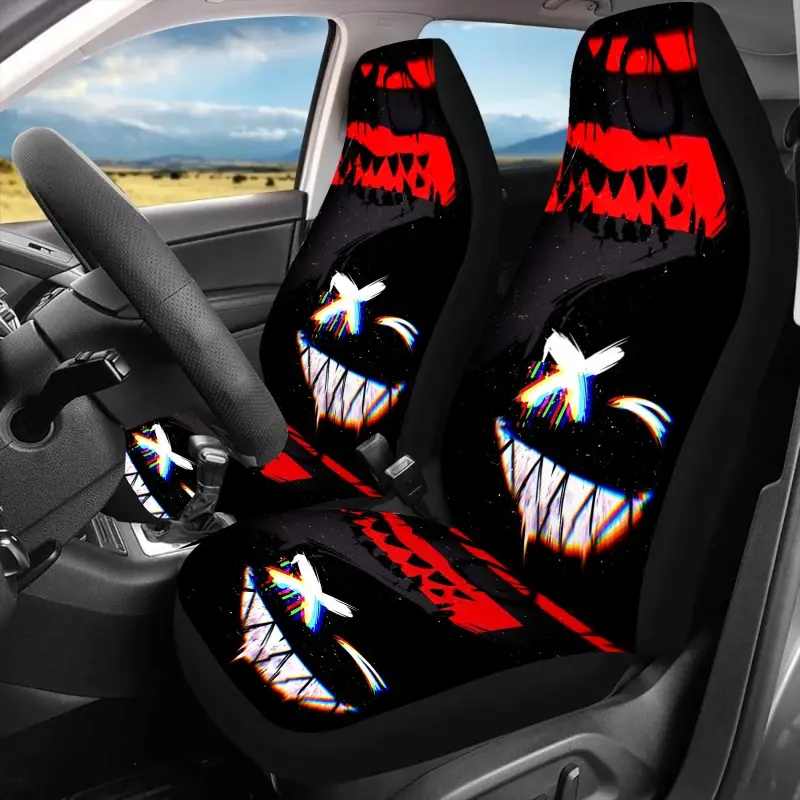 2pcs Mysterious Joyful Face Print Car Seat Covers for Women and for Man,  Auto Front Seats Protector Fits for Car, SUV Sedan, Truck