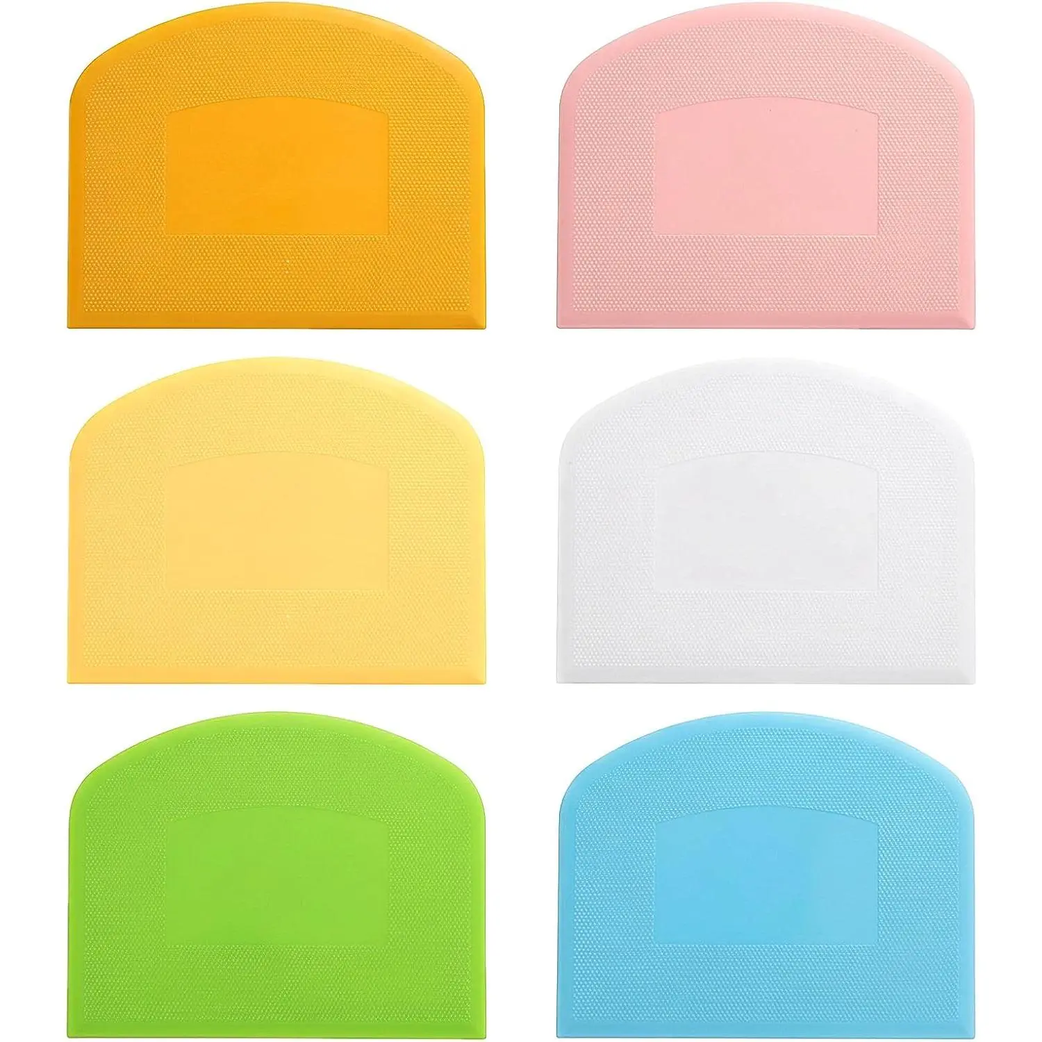 6 count Bowl Scraper Plastic Bench Scraper Dough for Bread Dough, Bench Scrapers for Baking, Plastic Flexible Bowl Scrapers for Bread, Cake, Fondant Icing , White, Green, Orange, Blue