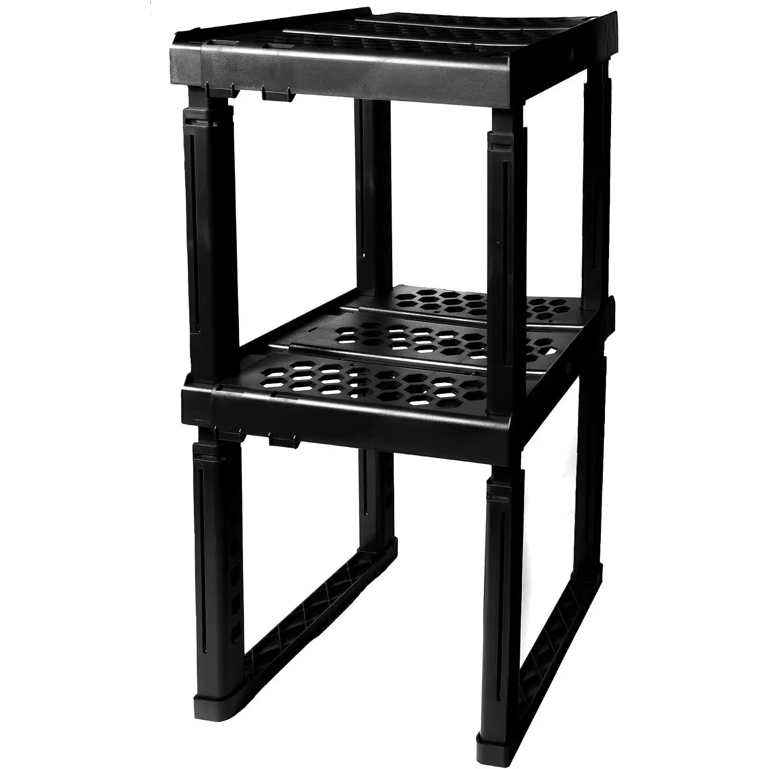 Adjustable Locker Organizer Shelf, Adjustable Width and Height, Ideal for School, Office and Gym Lockers, Black 2 Pack