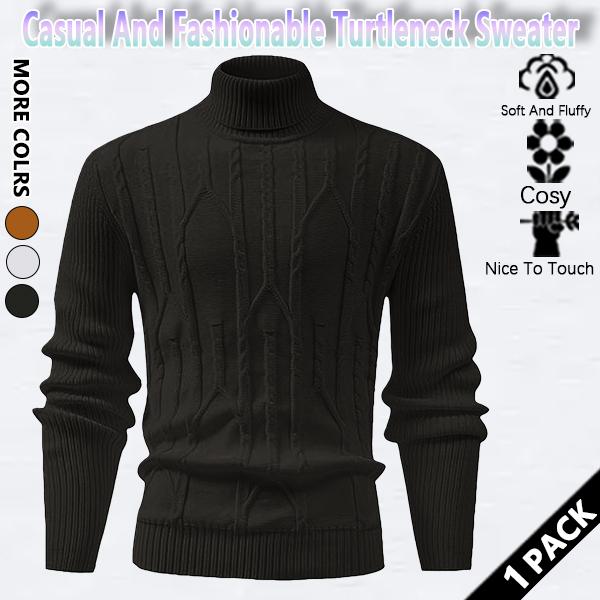Men's regular textured turtleneck sweater, casual long-sleeved top for autumn and winter, fashionable men's everyday knitwear.
