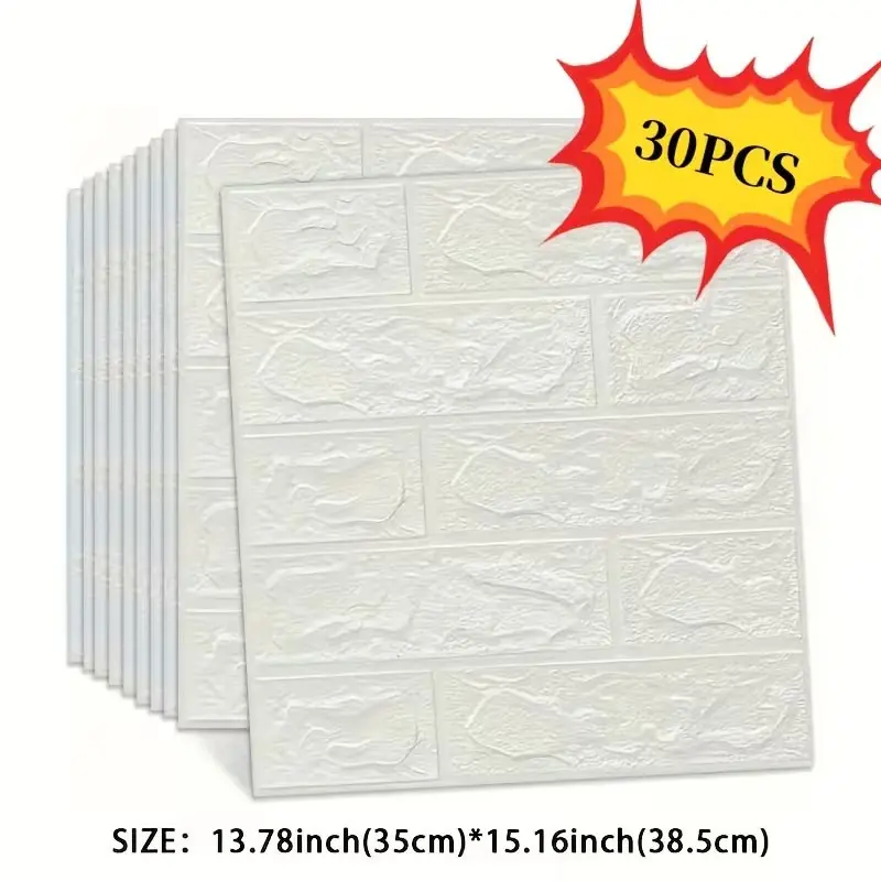 30Pcs (3mm Thick) 3D Brick Pattern Self-Adhesive Wall Stickers, Brick Wallpaper Peel and Stick, Waterproof & Moistureproof Foam Ceiling Decals, Easy to Apply & Peel Off, Washable & Freely Cuttable, Suitable for Kitchen, Living Room, Bathroom and Corridor