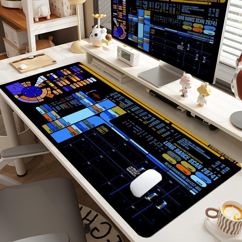 Trekker Sci-fi Control Console Design Mouse Pad, Large Gaming Mouse Pad, Non-slip Rubber Base Stitched Edge Desk Pad for Laptop Desktop, Desktop Accessory