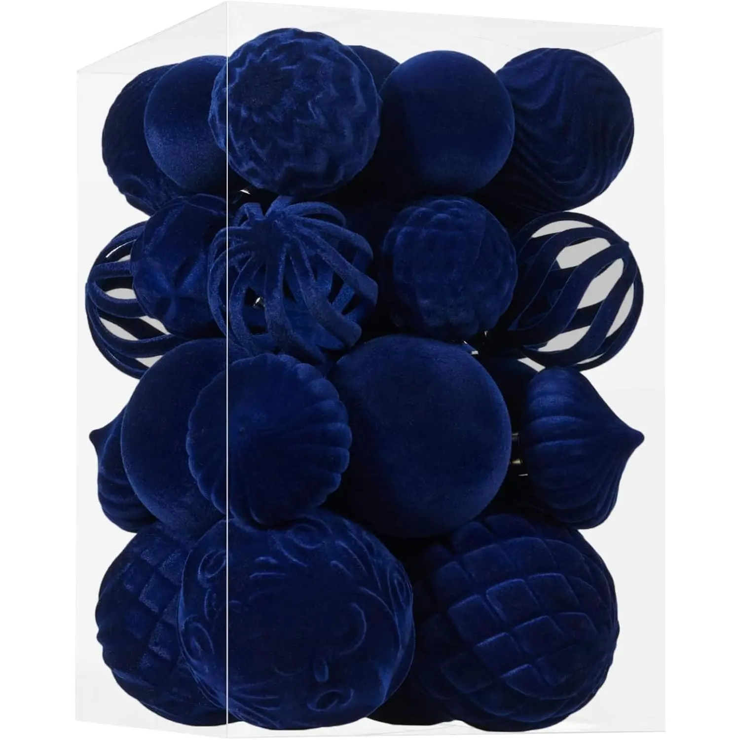 30pcs Velvet Retro Look Christmas Ball Ornaments - Flocked, Shatterproof Hanging Tree Decor Set for Xmas Party, Home Holiday Festive Decor (Multi-Size, Blue)