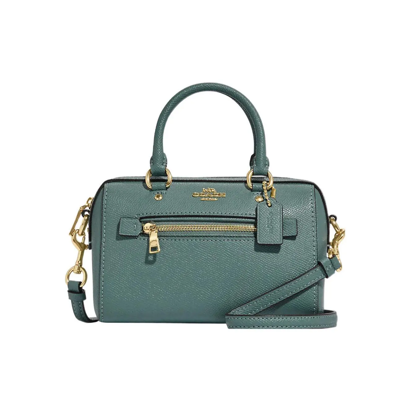 COACH Rowan 17 Mini Crossbody Bag for Women – Solid Color, Quilted Leather, Zip Closure with Dual Card Slots, Ink Green
