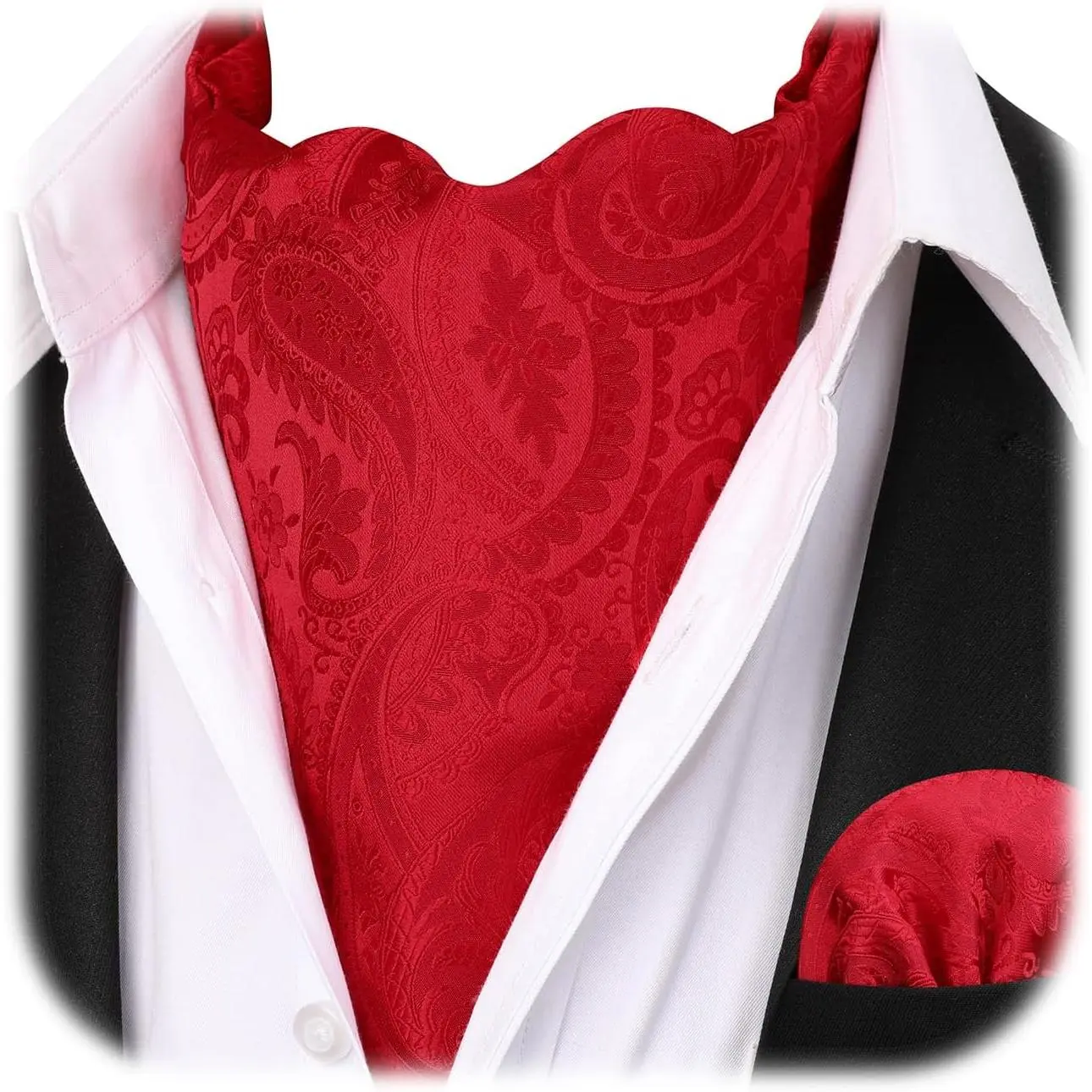 Ascot Ties for Men Paisley Floral Ascot and Pocket Square Set Classic Self Tie Mens Cravat Handkerchief for Wedding