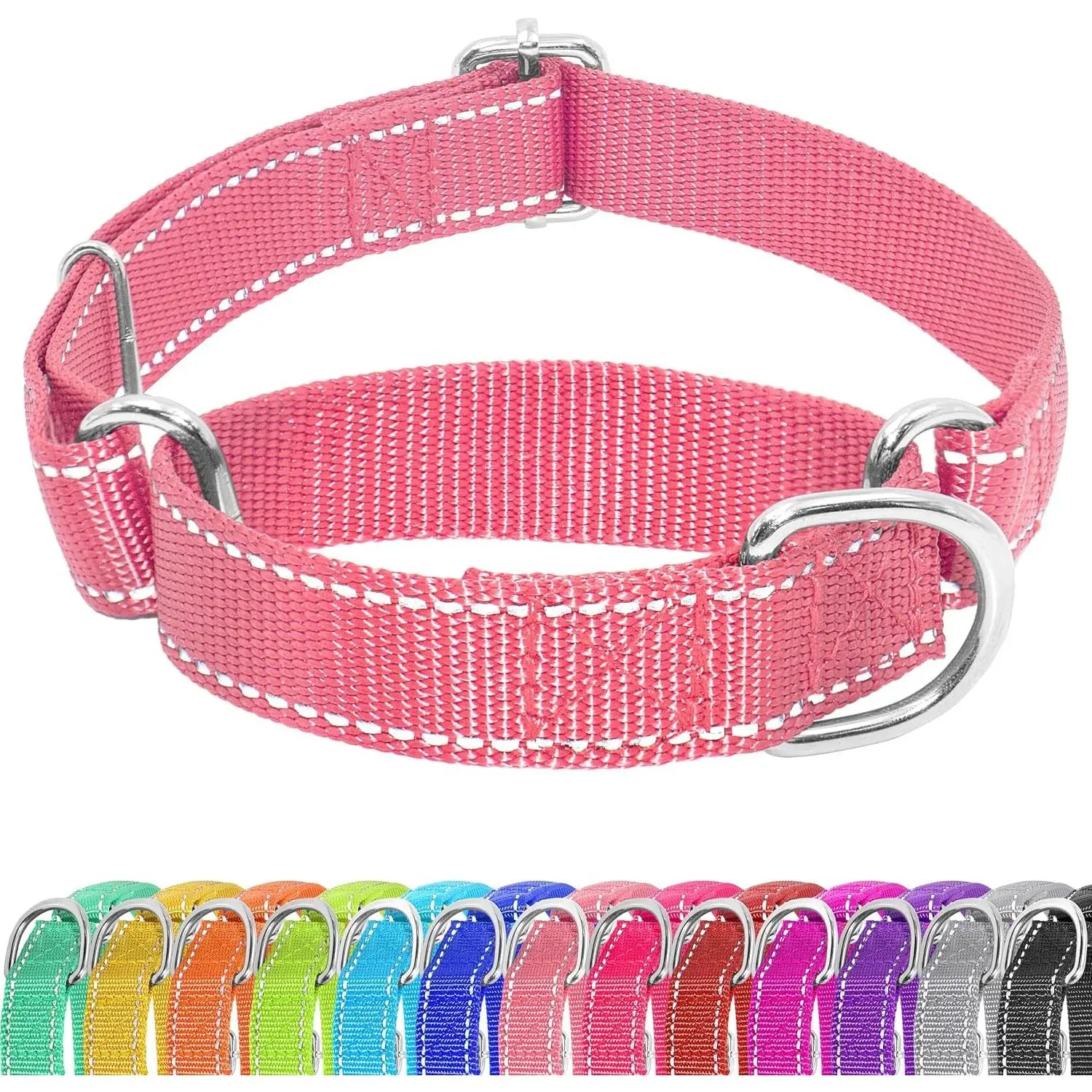 Martingale Dog Collar, Slip Martingale Collars for Dogs with No Buckle, Reflective Pet Trainning Collar for Small Medium Large Dog, Adjustable Heavy Duty Nylon No Pull Slip Collar, XS, Pink