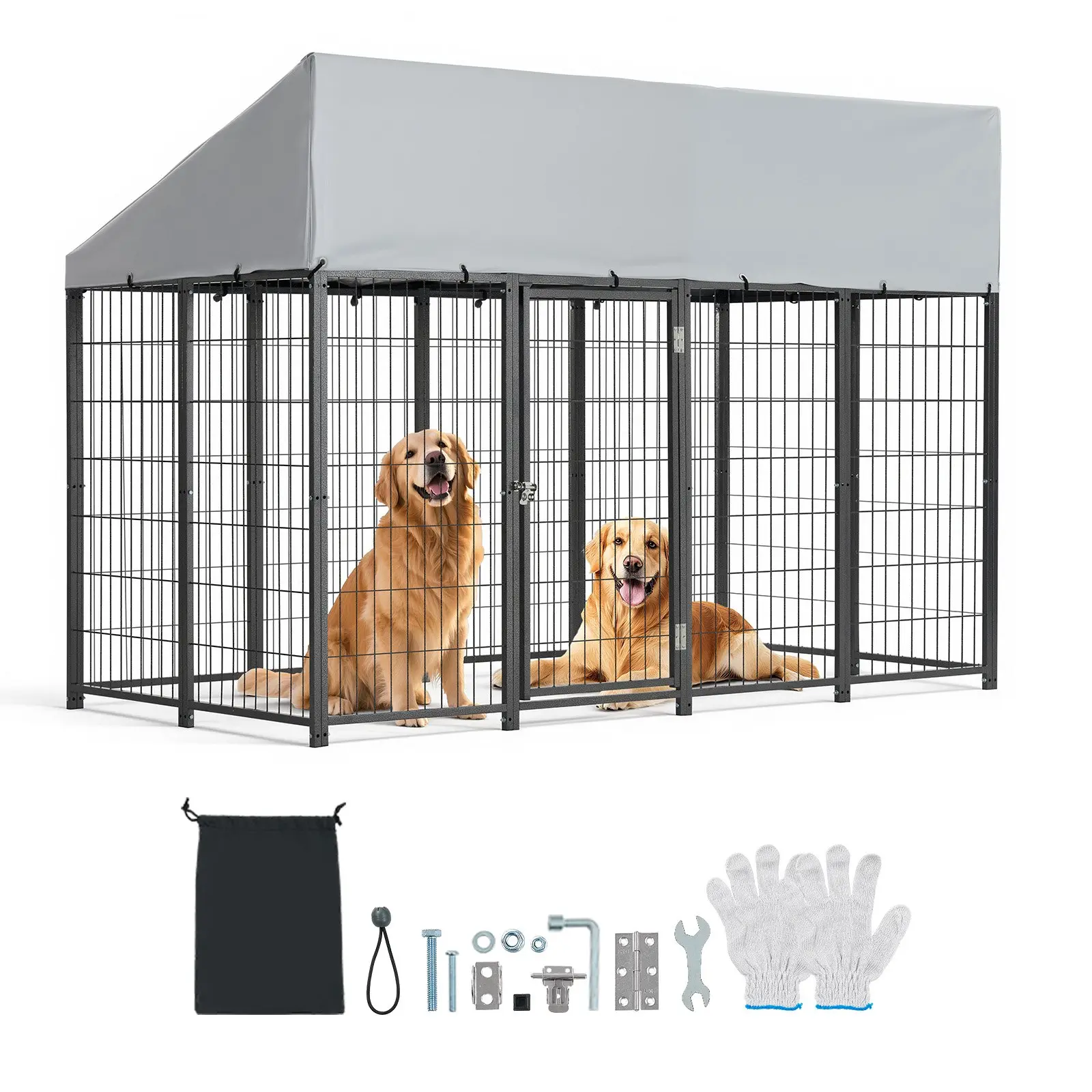 【Summerfinds】VEVOR Outdoor Dog Kennel, 7.87x 3.94x 5.4 ft Large Dog Kennel with Secure Lock, Outside Dogs Enclosures with UV-Resistant Waterproof Roof Cover, Heavy Duty Pet Crate Cage Run for Large Dogs