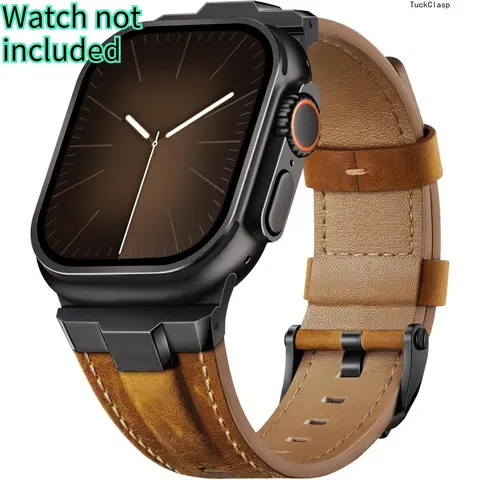 2026 New Leather Band Compatible for Apple Watch Ultra Band 49mm 46mm 45mm 44mm 42mm 41mm 40mm, Genuine Leather Replacement Strap for iWatch series 11 10 9 8 7 6 5 4 3 2 1, SE 3 2 1, Ultra 3 2 1