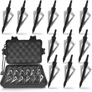 100 Grains 3 Blades Screw-in Broadheads Arrow Hunting Heads Tips Compatible with Crossbow & Compound Bow with Storage Case (12PCS)