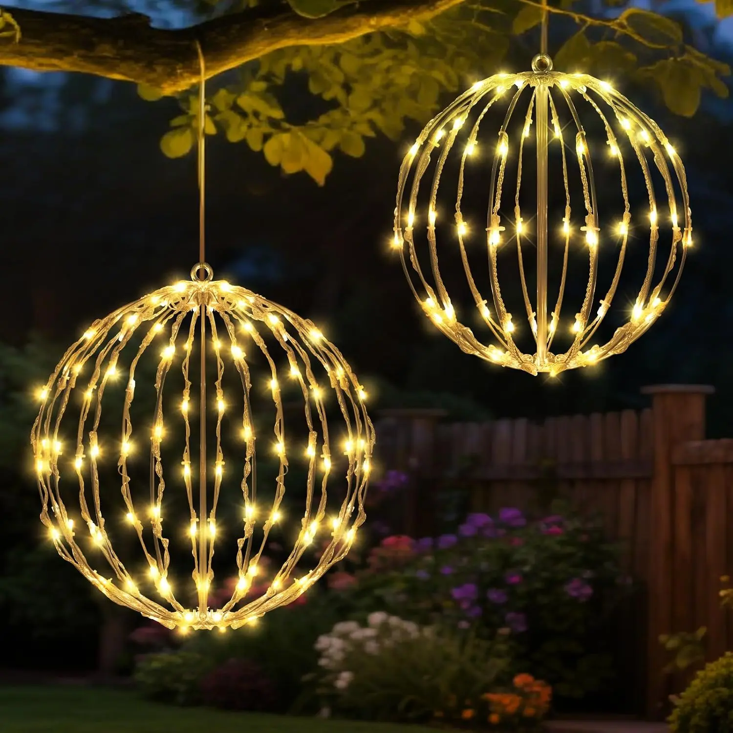 Christmas Decorations,LED Light Balls Outdoor,2 Pack,Warm White | 11 and 13 in Metal Frame Orbs, 8 Modes & Auto Timer, Plug-in LEDs, , for Yard, Garden, Porch and Patio Decor