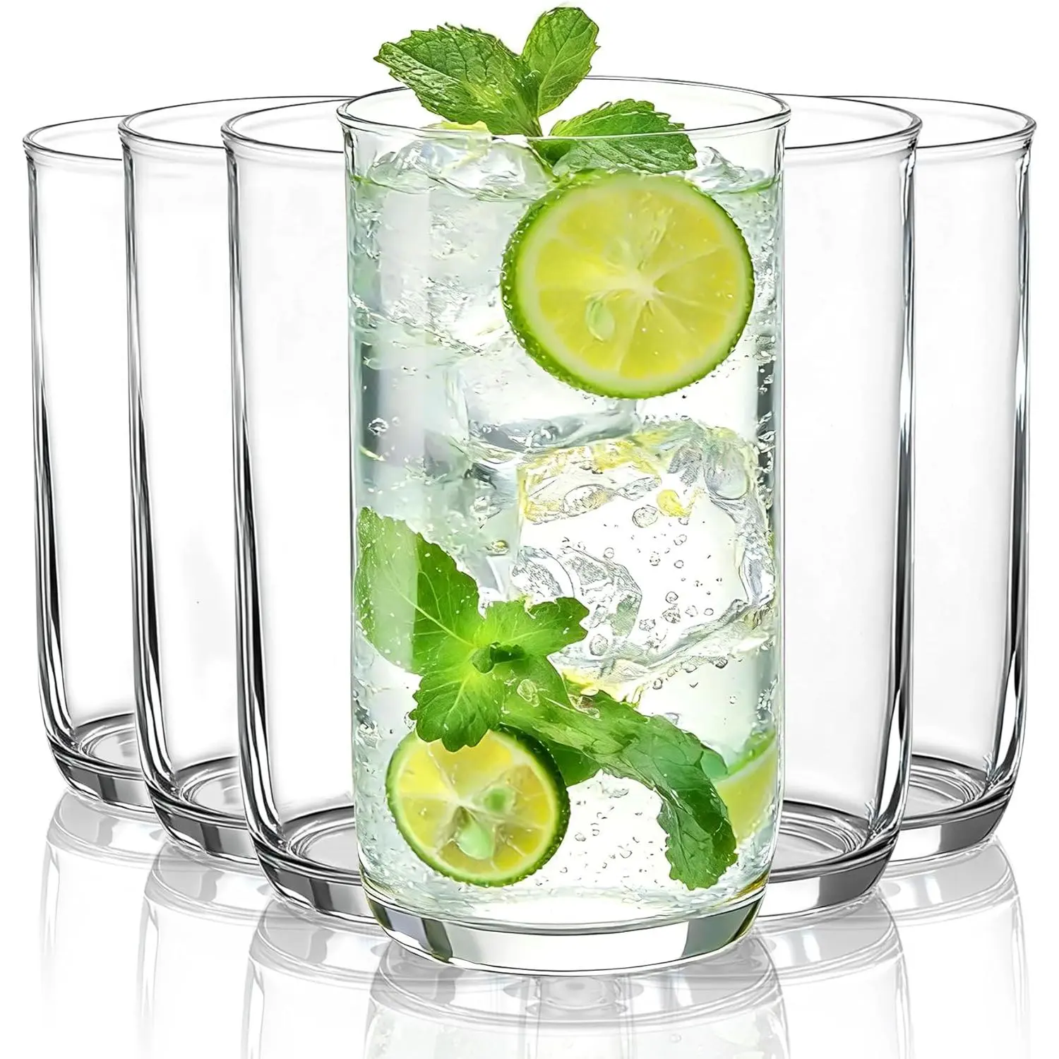 14oz Highball Glasses, 6pcs Drinking Glasses, PET Clear Plastic Water Glasses, Beer Glasses, Iced Coffee Glasses, Ideal for Cocktail, Whiskey, Soda, Tea, Water, Gift
