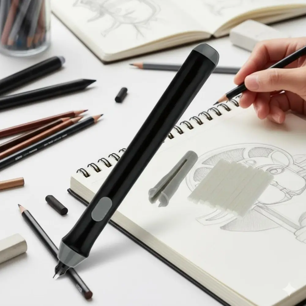 Electric Sketch Eraser Pen Kit: Replaceable Eraser Tips for Precision Detail Cleaning & Highlighting. Anti-Mistouch Design for Drawing Correction. Essential Tool for Artists, Students, Designers in Sketching, Painting & Art Creation.
