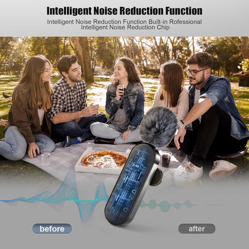 Professional Wireless Lavalier Microphone with Intelligent Noise Cancelling, Plug & Play for iPhone and Android Smartphones, Rechargeable Lapel Mic for Video Recording, Teaching, Interviews and Podcasts