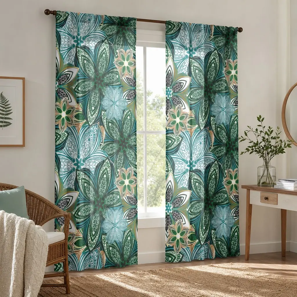 2-Pack Plant Leaf Print Curtains, Insulated Semi-Sheer for Bedroom, Polyester, Decor for Living Room Kitchen, Birthday Gift, Apartment Balcony Curtain