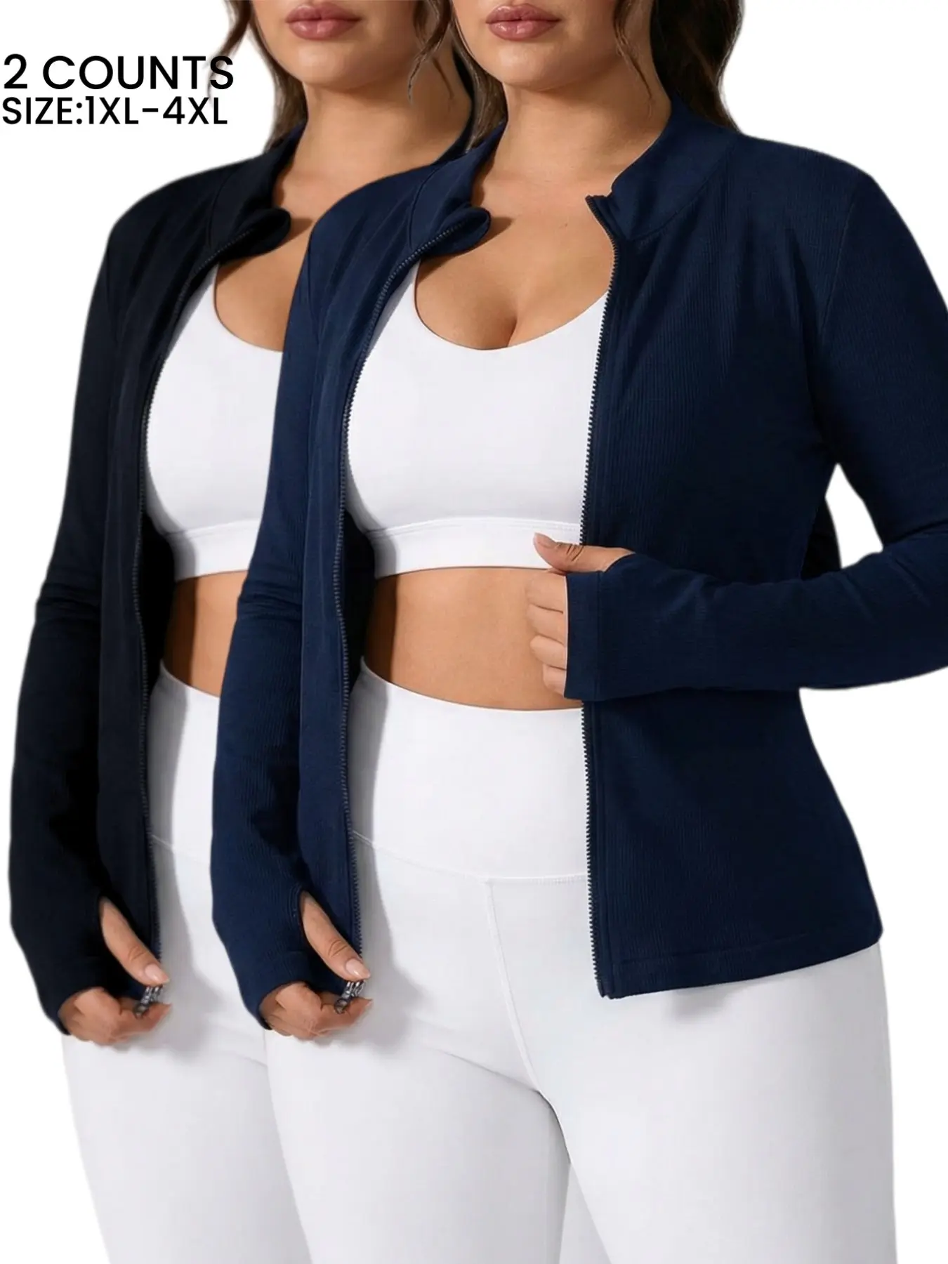 Plus Size Women's Seamless Thumb Hole Zippered Sports Jacket for Fall ,Full Zip Sports Coat, Comfort&Stretch,Ideal for Running and Leisure Activities, Sporty Sports Outerwear, Zip Up Sportswear