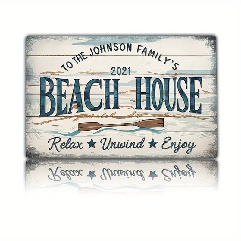 Vintage Nautical Oar Decorative Hanging Aluminum Sign, 8x12 Inch Coastal Home Decor for Beach House, Lake House Porch, Bar, Patio Metal Wall Plaque