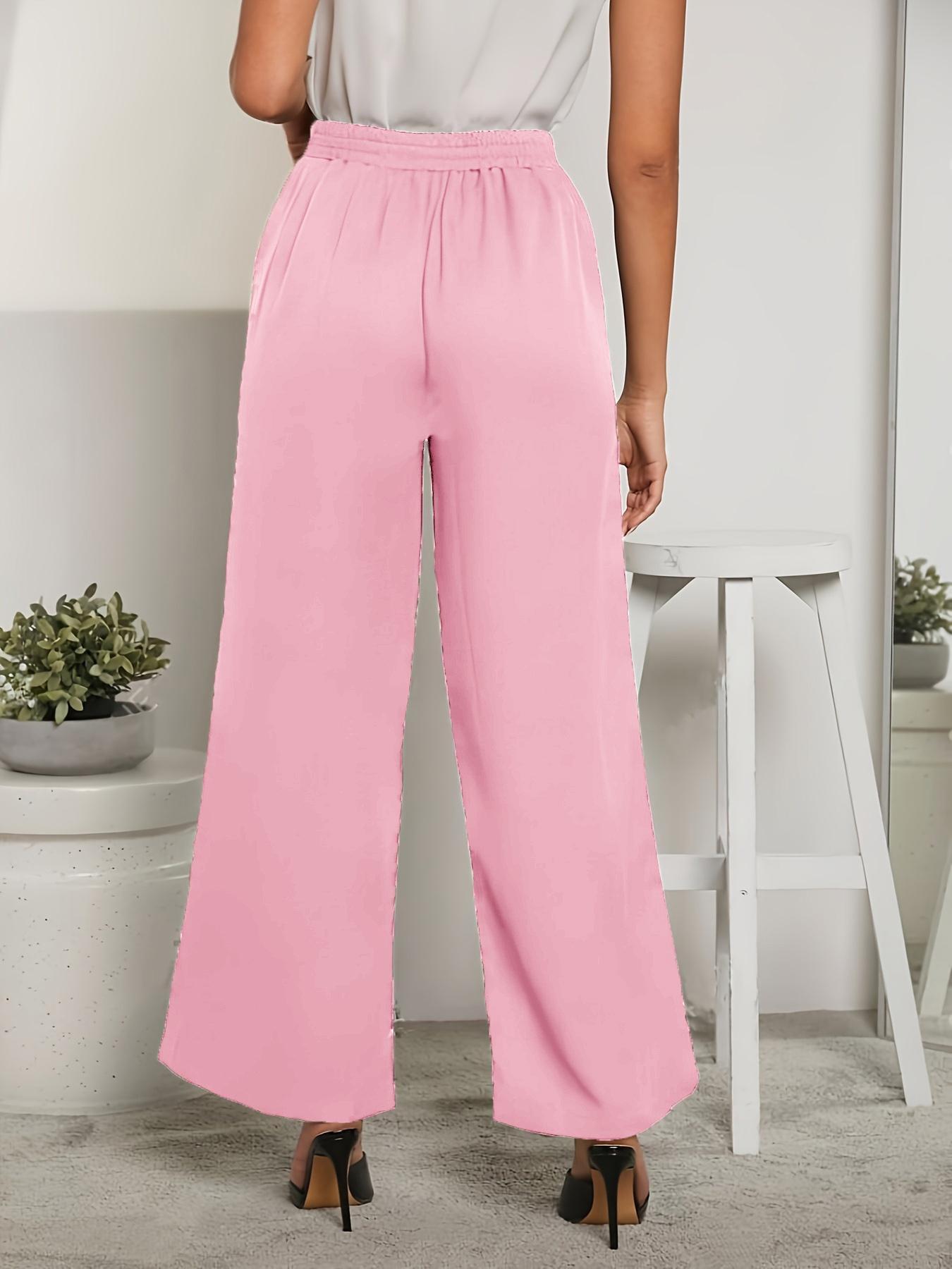 Women's Solid High Waist Belted Wide Leg Pants, Elegant Comfy Trousers for Spring & Fall, Ladies Bottoms for Daily Wear