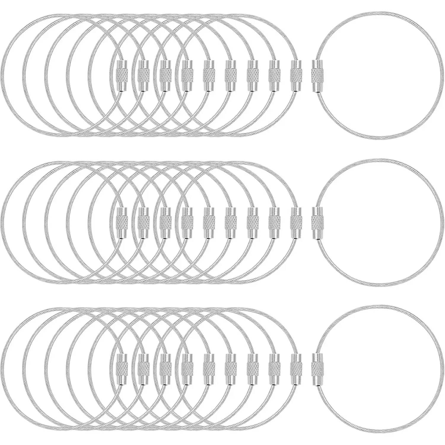 30 Pack 6 Inch Extendable Wire Keychain Cable, Luggage Tags, ID Tag Keepers, Silver Cable Key RingsGift