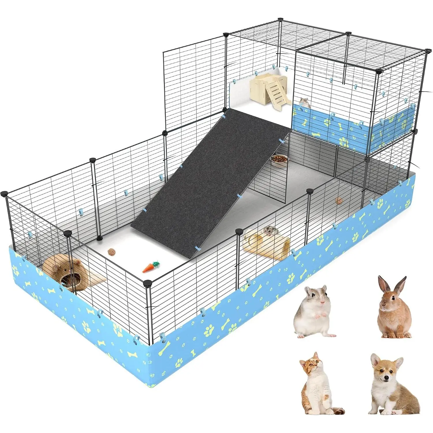 2-Story Guinea Pig Cages with Tarp, Large C&C Loft Cage for  Bunny Puppy Small  Indoor  Playpen  Exercise Enclosure, 25 Panels