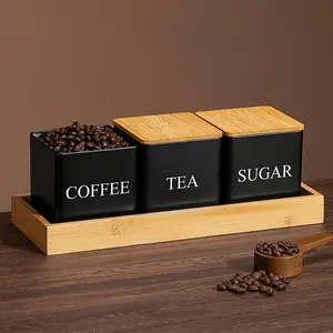3pcs Metal Storage Canister Set, minimalist kitchen storage jars for coffee beans sugar and tea, airtight metal containers for keeping food fresh and organized, home kitchen countertop storage essentials