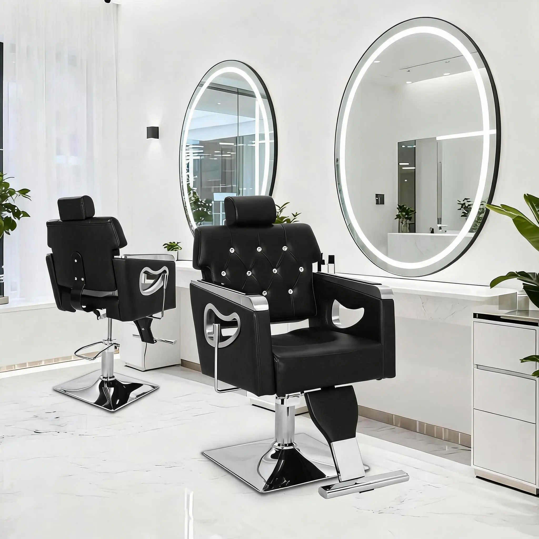 Professional Hydraulic Barber Chair 360 Swivel Reclining for Salon Beauty Barbershop Diamond Stitching PU Leather 330lbs Capacity