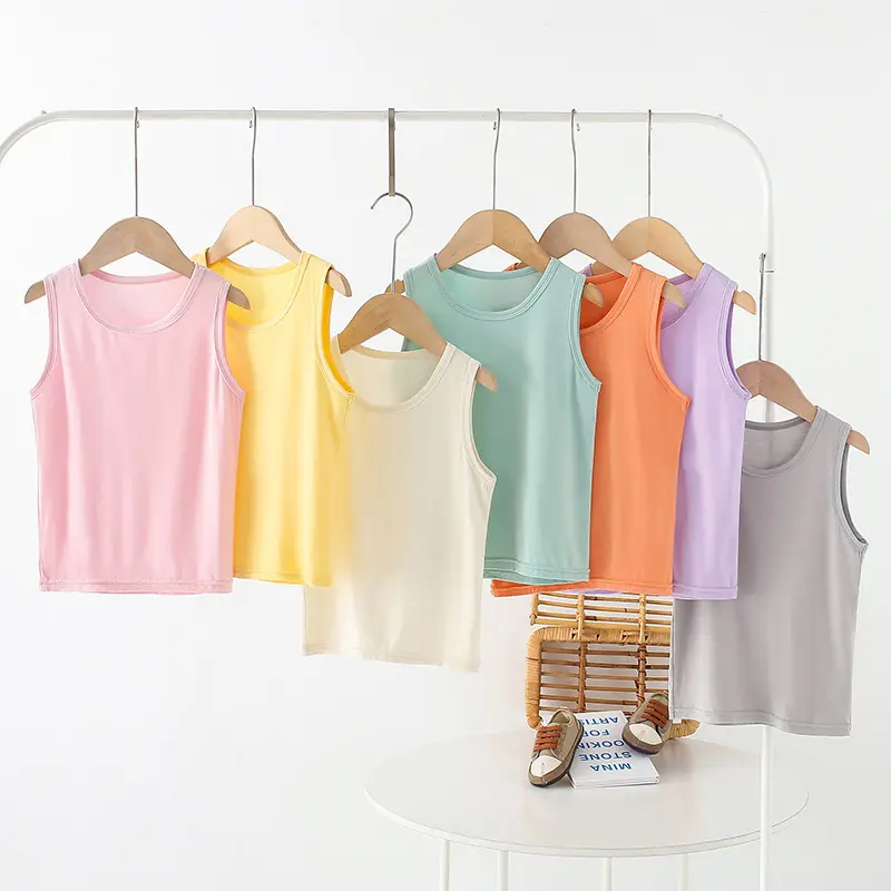 7‑Pack Girls’ Solid Color Tank Tops, Candy‑Colored Simple Undershirts, Versatile Kids Sleeveless Tops Support Inner Layering Or Single Wear, Soft Comfortable Garments Well‑Suited For Creating Various Daily Casual Outfits For Young Girls