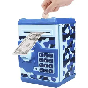 Electronic Mini ATM Piggy Bank for Kids, Password Code Lock Safe Money Saving Box, Camouflage Best Gift for Children (Yes-Included Feature for Kids' Money Management)