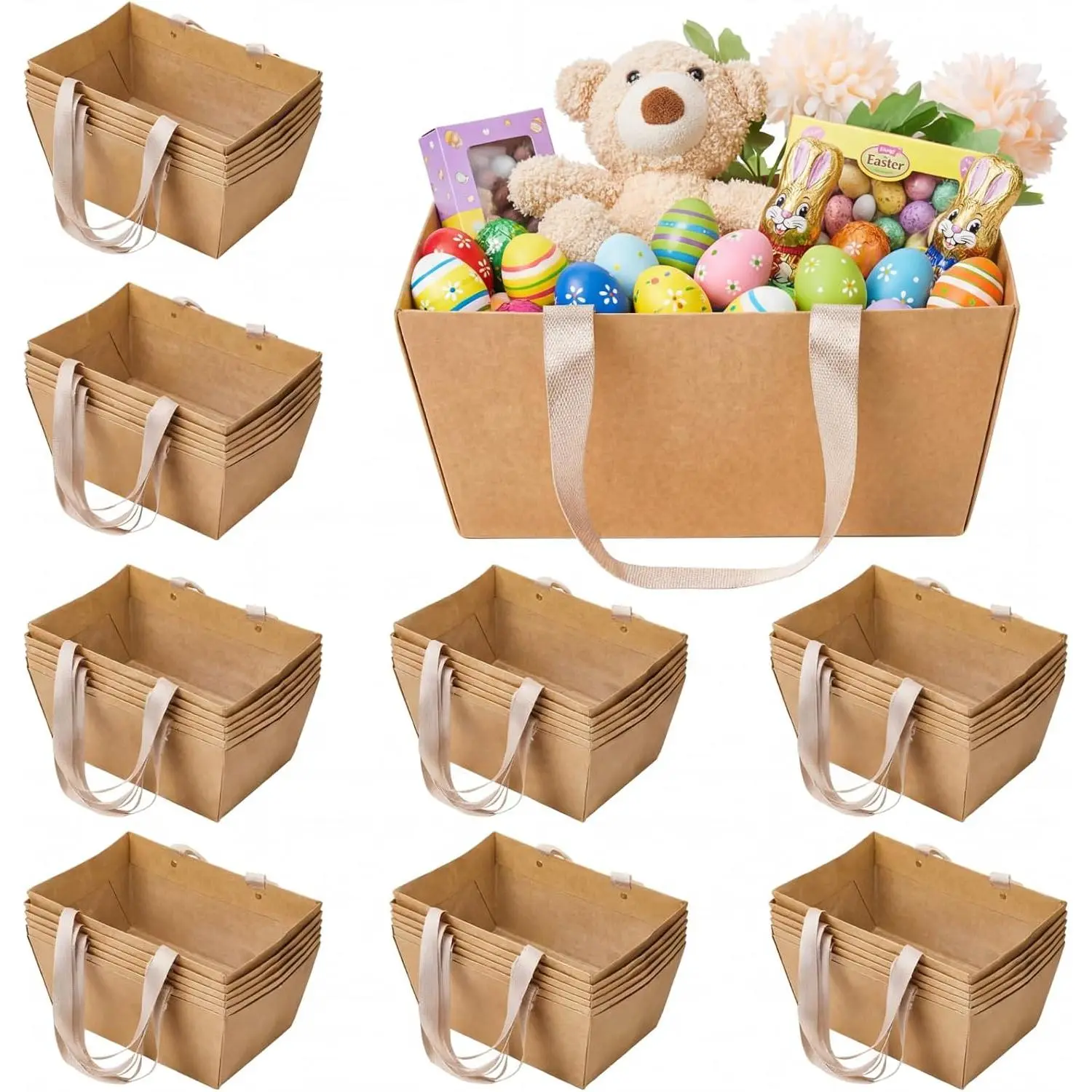 48 count Basket for Gifts Empty DIY Bulk  Basket Kit with Handles  Cardboard Tray for Wedding  Shower Graduation Party Anniversary Party Display(Brown)