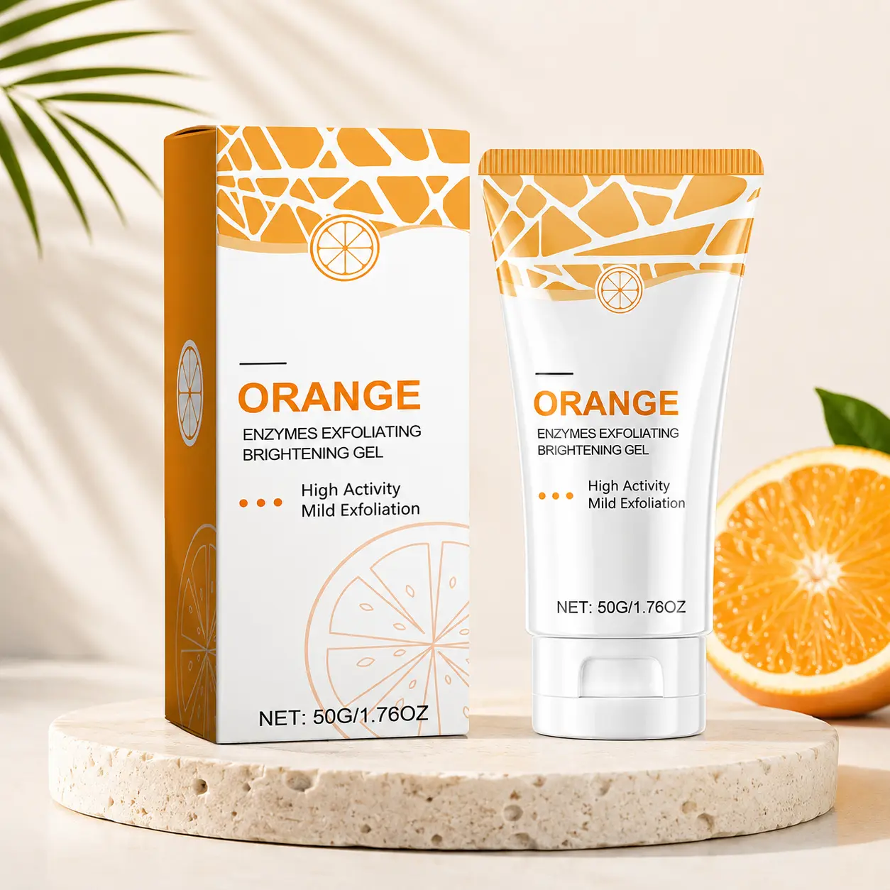 Facial Exfoliating Brightening Gel with Natural Orange Enzymes, Mild Non-irritating Skin Polishing Gel, Deeply Clear Pores, Fade Dullness, Restore Radiant Complexion, Portable At-Home Exfoliating Treatment for All Skin Types
