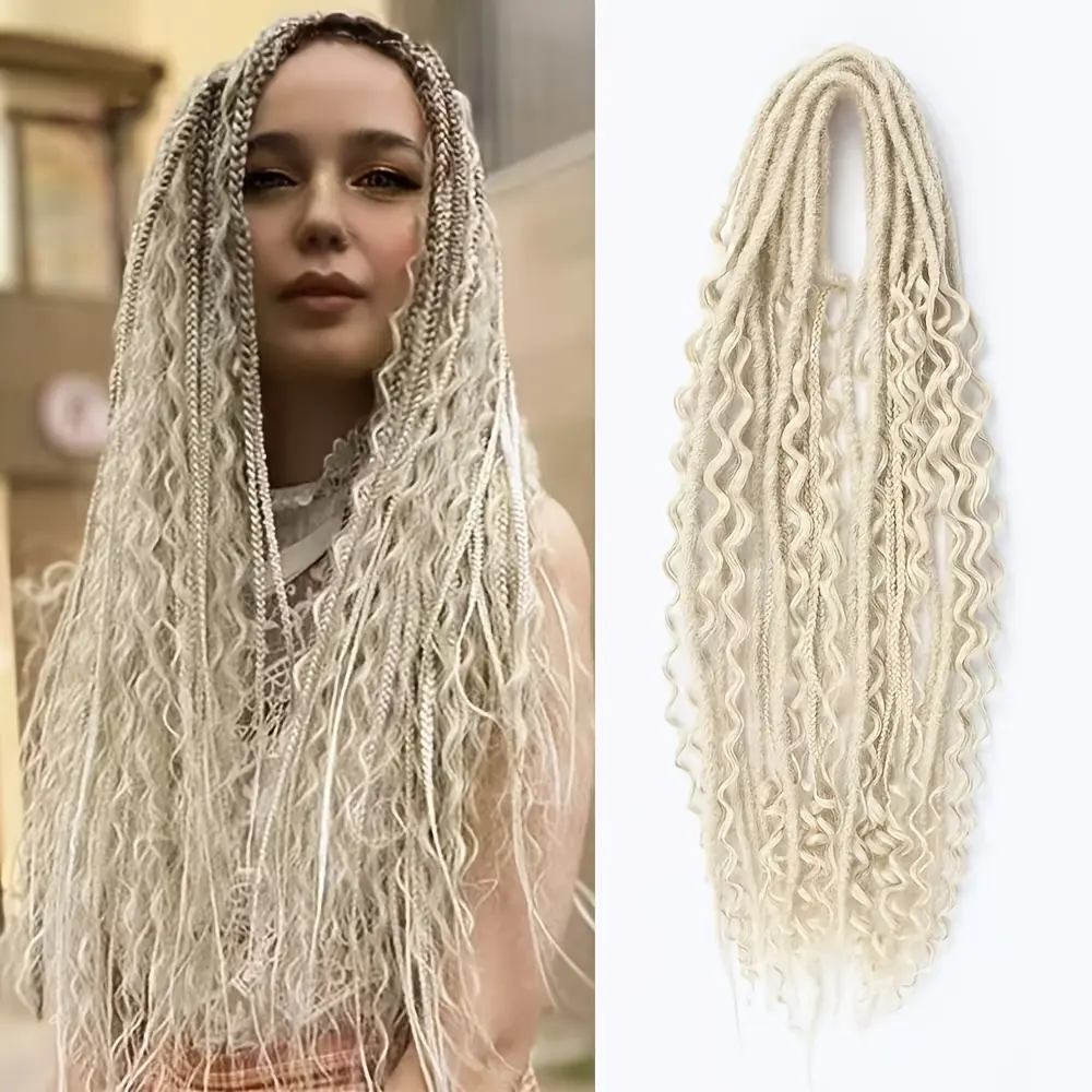 15Pcs 3‑In‑1 Double‑Ended Dreadlock Extensions Set, 24‑Inch Blonde Mixed Dreads with Curly Textures for Women, Hand‑Finished Bohemian Style, Versatile Protective Hairstyle for Daily Hippie‑Chic Looks