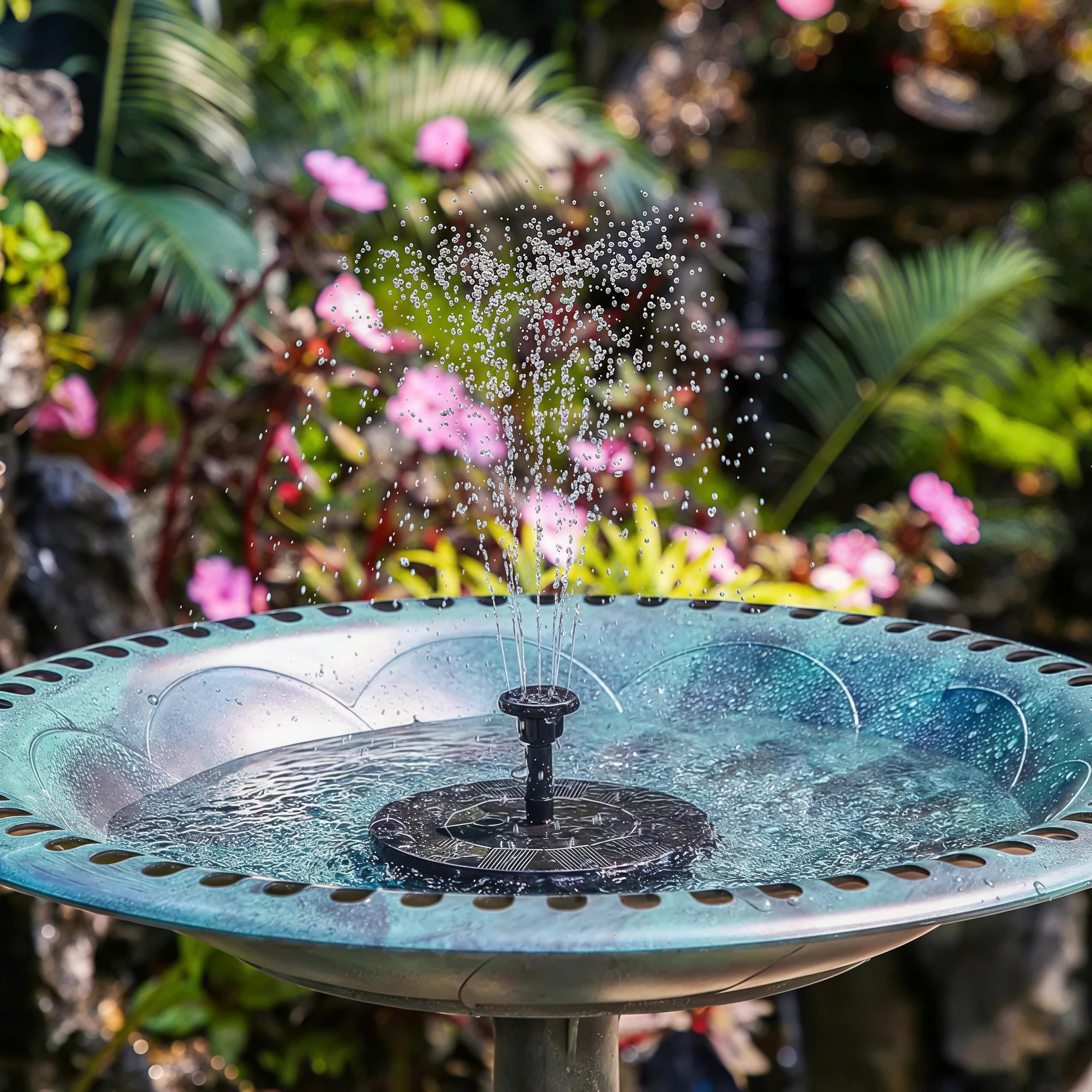 Solar Bird Bath Fountain with 6 Nozzles, Floating Solar Fountain Pump with Brackets for Garden, Pond and Outdoor Use