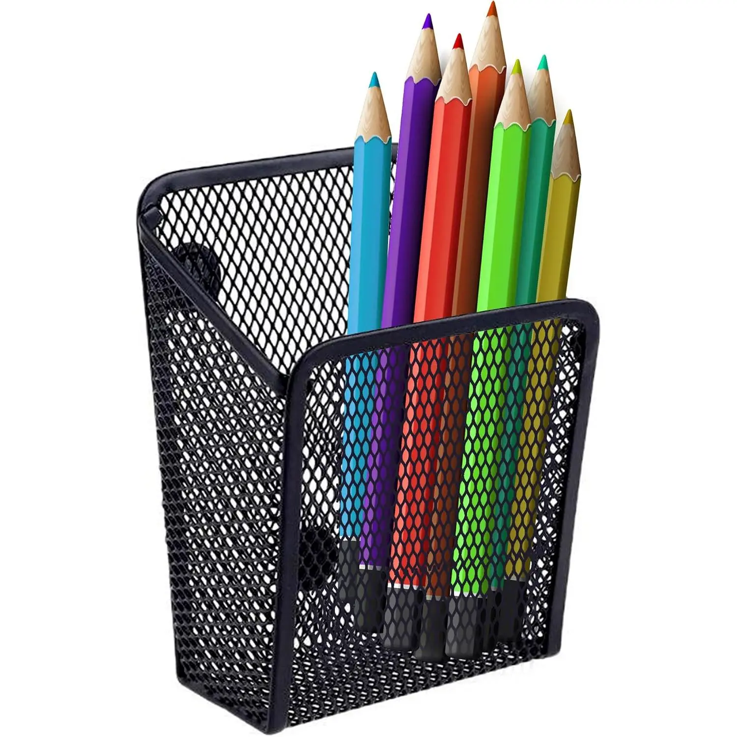 Metal Mesh Pencil Holder, Black Stainless Steel Pen Holder with , Basket Storage Organizer for Whiteboard, Blackboard, Kitchen, Locker, , or Office (1)