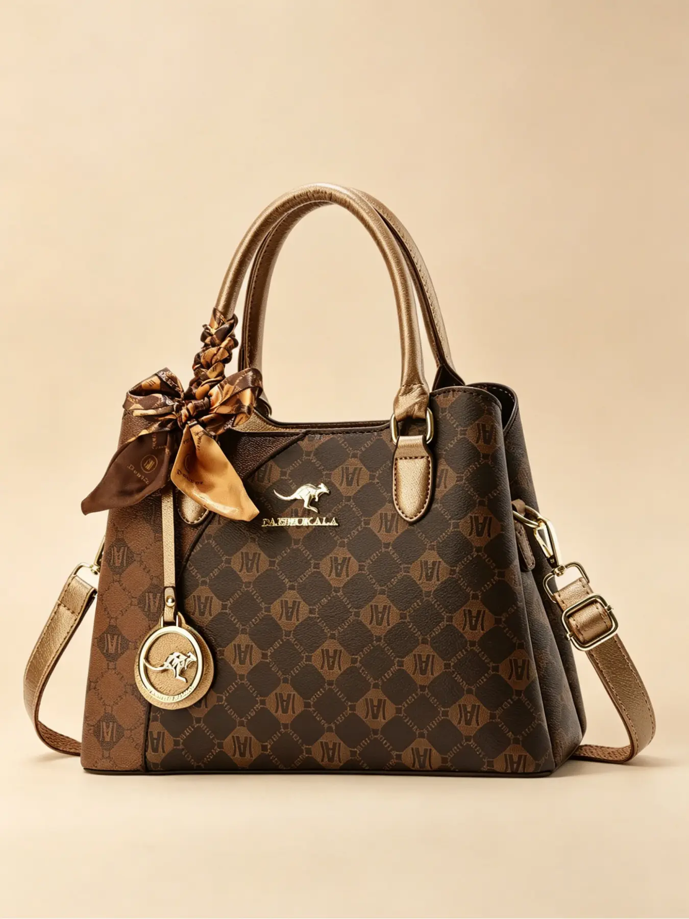 Luxurious quality women's bag, women's printed design handbag, large capacity women's bag, versatile commuting women's shoulder bag, (accessory printed randomly, manually knotted decoration)