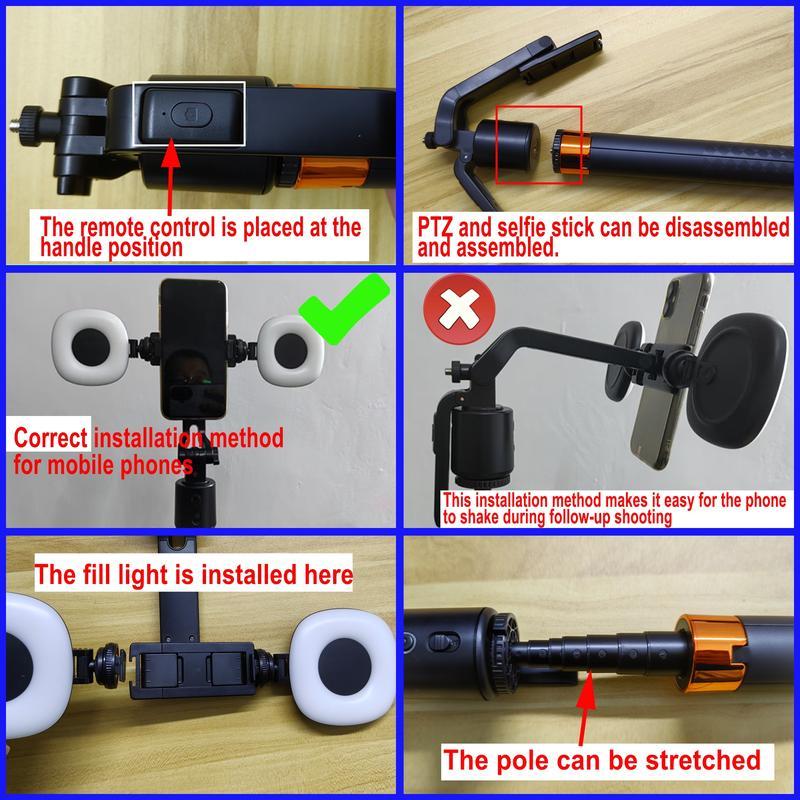 360°Rotatable Selfie Stick Tripod Rechargeable Smart Face Tracking Tripod with 2 Fill Light Phone Holder for Live Streaming Vlog Rotatable Remote light tripod and flexible secure hold clamp portable