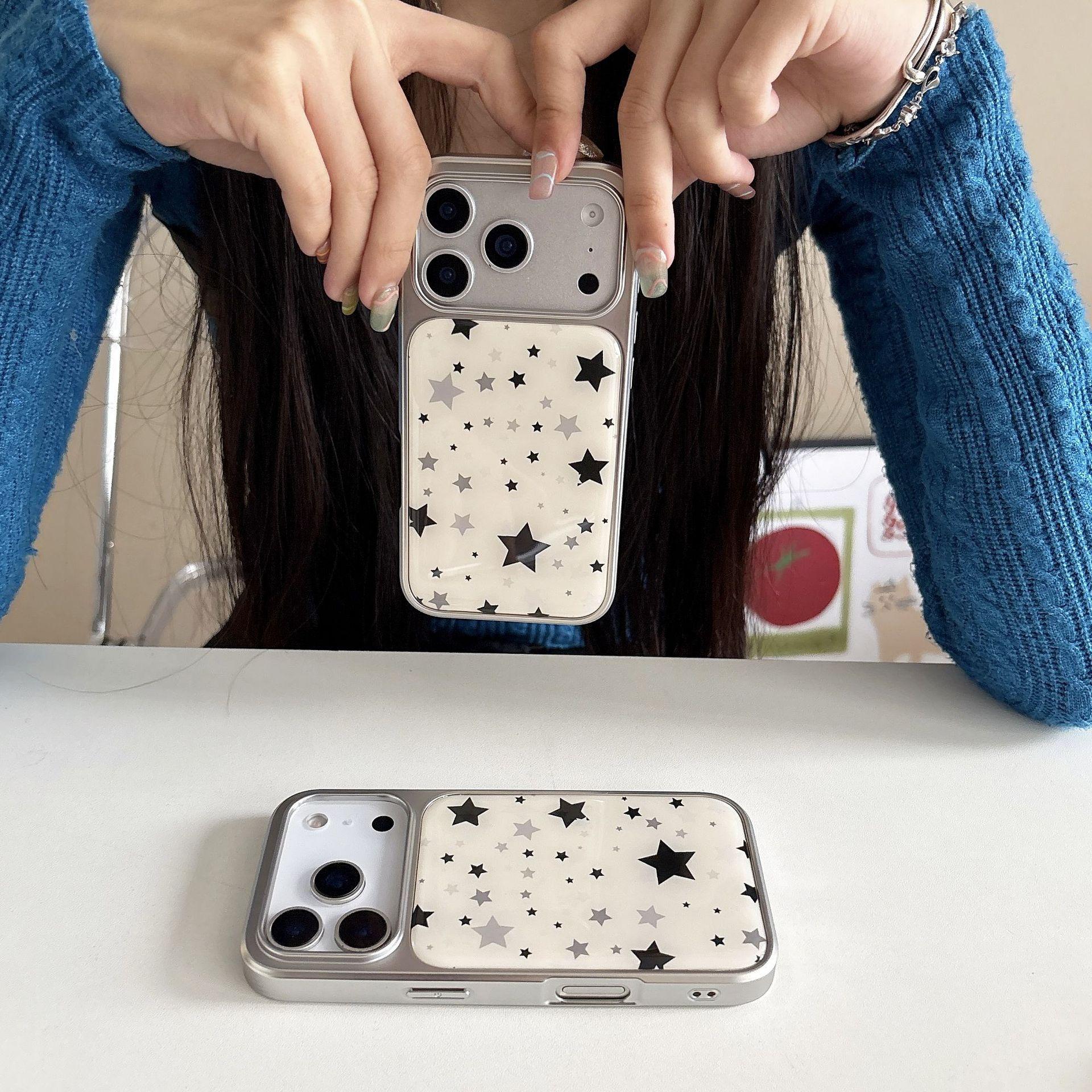 Star Pattern Silver Plated Edge Epoxy Case for iPhone 17 16 Pro Max 15 14