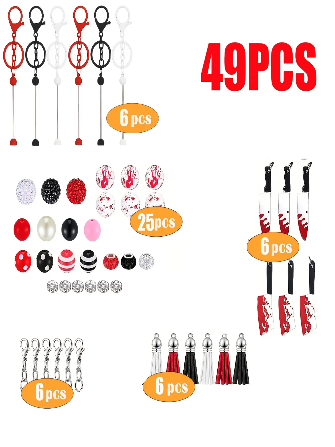 49 Piece Halloween Keychain Tassel Set, Beaded Straps, Colorful Tassels, DIY Crafts, Jewelry Making, Backpack Keychains, Decorative Gifts