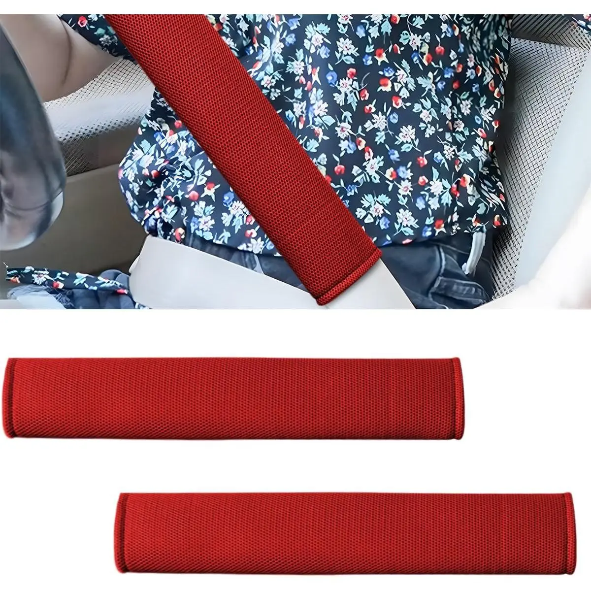 2 count Long  Seat Belt Cover Pads, Soft Mesh Seatbelt  Strap Protector Pad for Comfort Driving, Breathable  Seat Belt Pad Harness Cushion Protect Your  and  (Red)