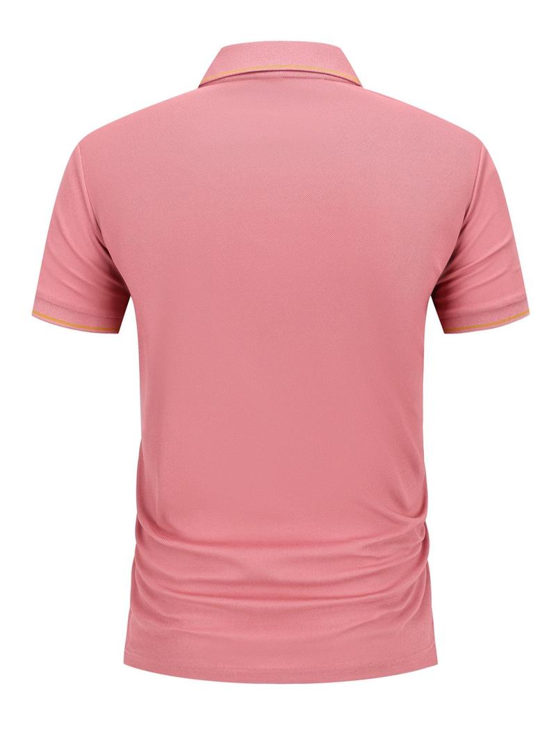 Men's Regular Fit Letter Print Contrast Trim Polo Shirt, Casual Short Sleeve Half Zip Top for Summer, Fashion Men's Clothes for Daily Wear, Tropical