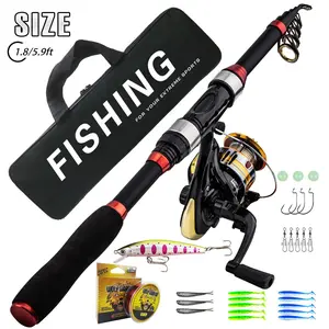 1.8m Telescopic Fishing Rod & Spinning Reel & Fishing Bag & Fishing Lure Kit, Portable Outdoor Fishing Accessories Set, Fishing Gear Set, Fishing Tackle Kit