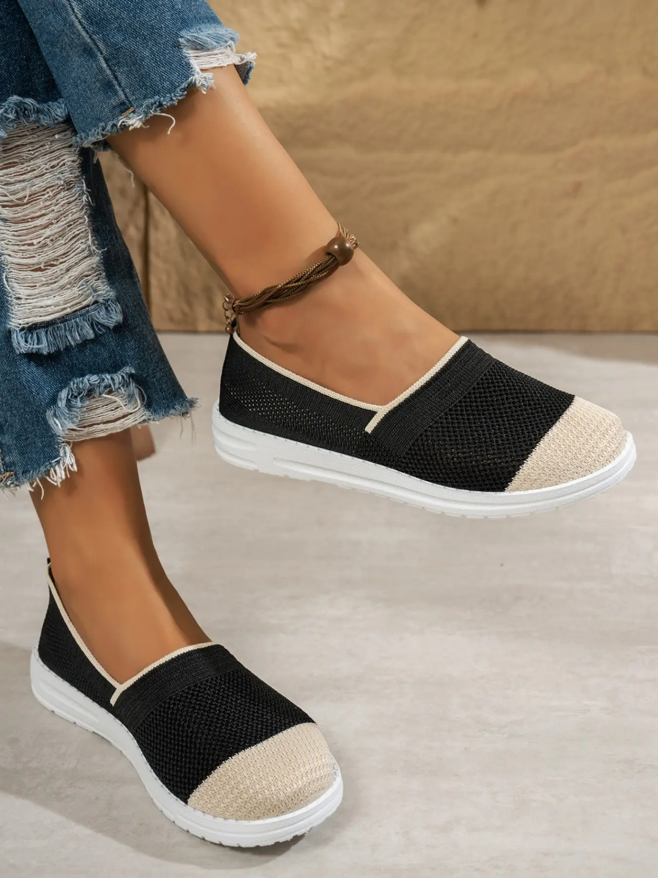 Women's Casual PU Leather Dress Shoes, Breathable Lightweight Slip-On Flat Sneakers, Rubber Slip Ons, All-Season Comfortable Office & Daily Wear