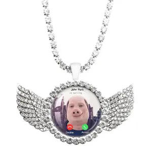 John Pork is Calling Answer Call Phone Humor Funny Pig Lover Graphic The moon Necklace Angel Wings Pendant Necklace Jewelry Gift