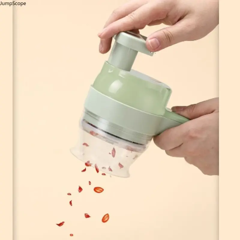 5-in-1 Handheld Grip Gatling Electric Vegetable Chopper - USB Rechargeable Wireless Mini Food Processor, MDF+Steel Multi Slicer Garlic Meat Mincer Portable Indoor Recreation Kitchen Prep Gadget