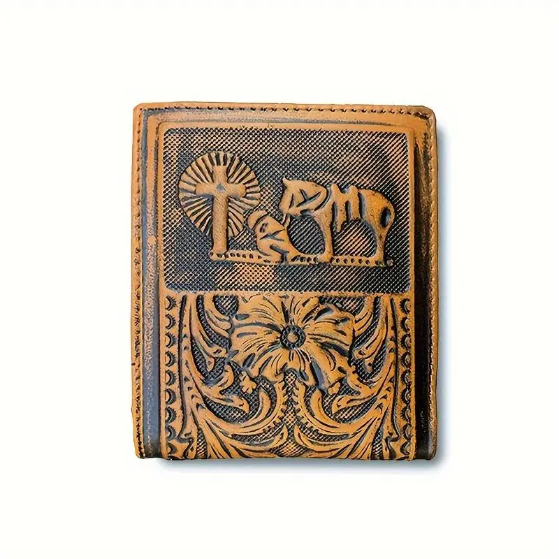 Western Men's Wallet in Genuine Leather, Horse Embossed Short Bifold Design with Card Holder, Great Mens Gifts
