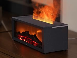 Eseential Oil Diffuser, Fireplace Flame Oil Diffuser - Aromatherapy Aroma Humidifier, Upgrade 7 Flame Colors Noiseless 150ml Remote Control - Perfect for Bedroom Home Office (Fireplace Black)