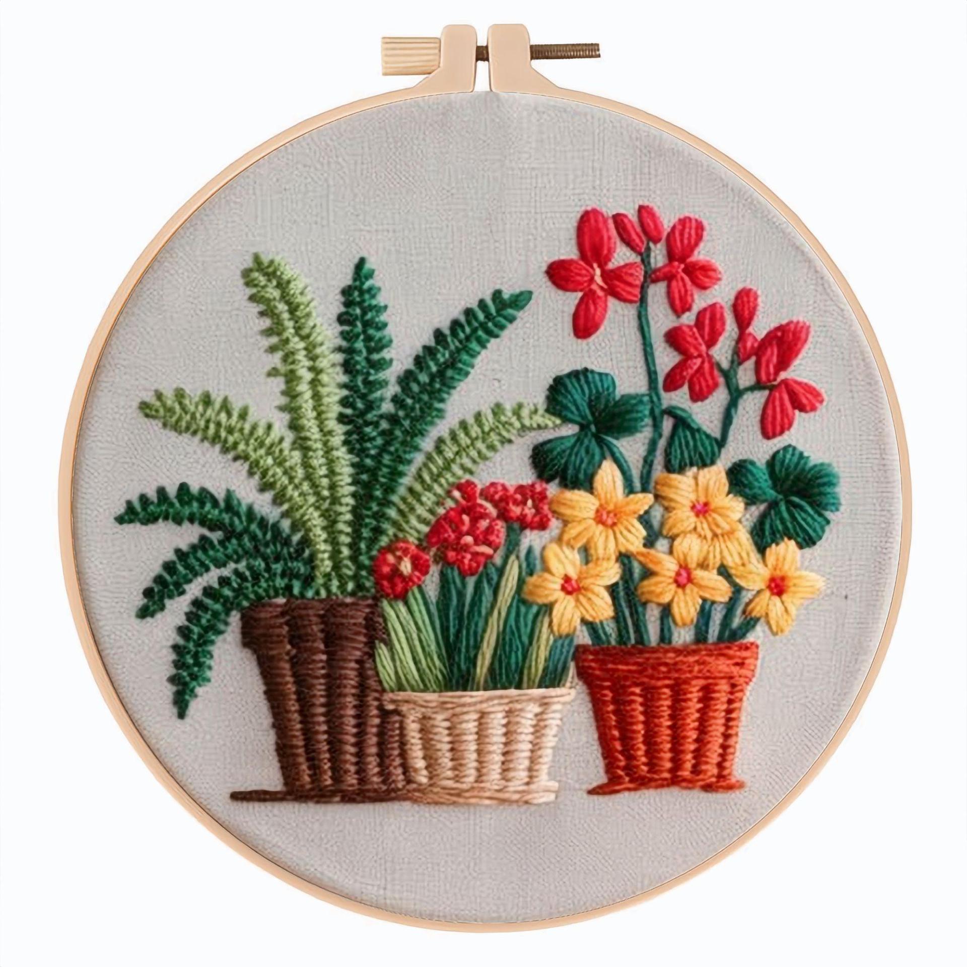 Christmas Flower Picnic Embroidery Kit – DIY Holiday Stitching with English Guide for Beginners