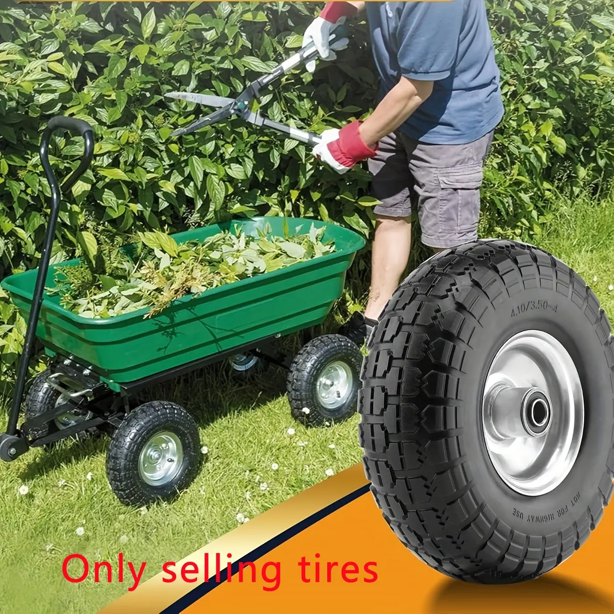 10-Inch Solid Tire, 4.10/3.50-4 Rubber Wheel, Replacement Tire for Hand Trucks, Durable Puncture-Resistant, 5/8" Axle Hole, 2.2" Offset HUB