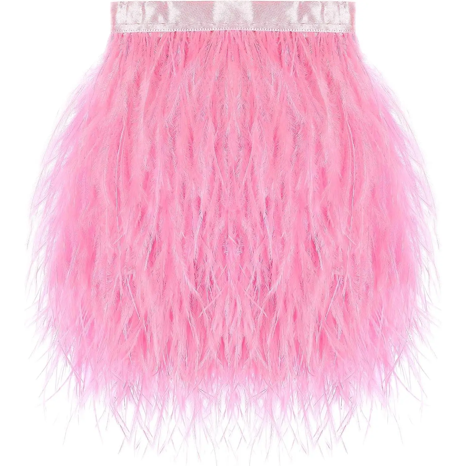 Pink Ostrich Feather Trim - 1.5Ply 2Yards 4-5Inch Feathers Fringe Ribbons Trim for Sewing, Dress, Craft Projects, Masquerade, Holiday Dance Parties(Light Pink)