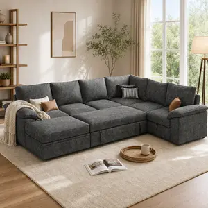 [3-4 Packages]108 Inch Sectional Sleeper Sofa with Pull Out Bed, U Shaped 5/7 Seat Modular Sectional Sofa with Storage, Sectional Couches for Living Room, Cloud Modular Couch, Removable Sofa Cover # daybed