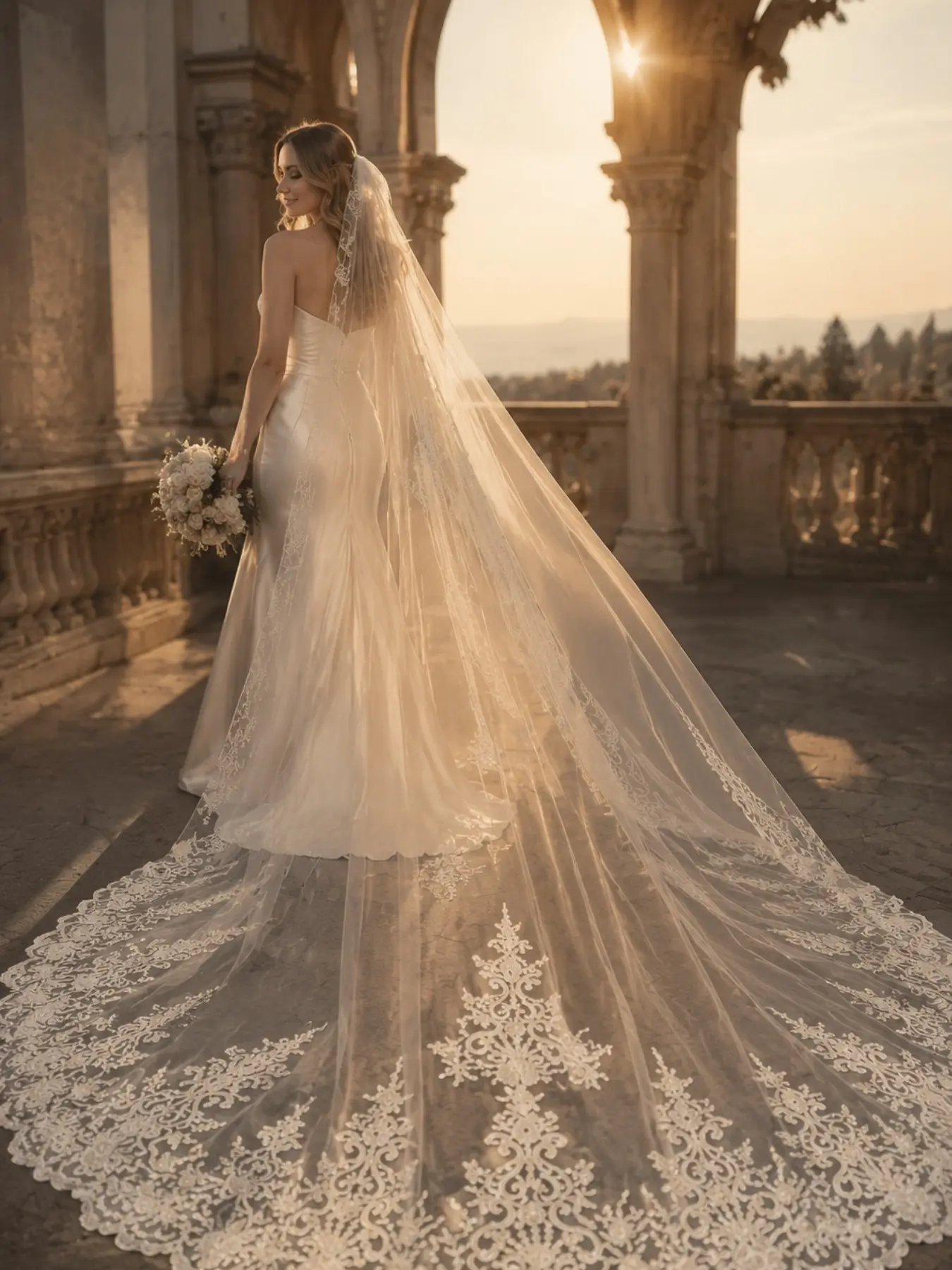 High-end European retro lace extra-long train veil, 3 meters long, suitable for church weddings and bridal photography.