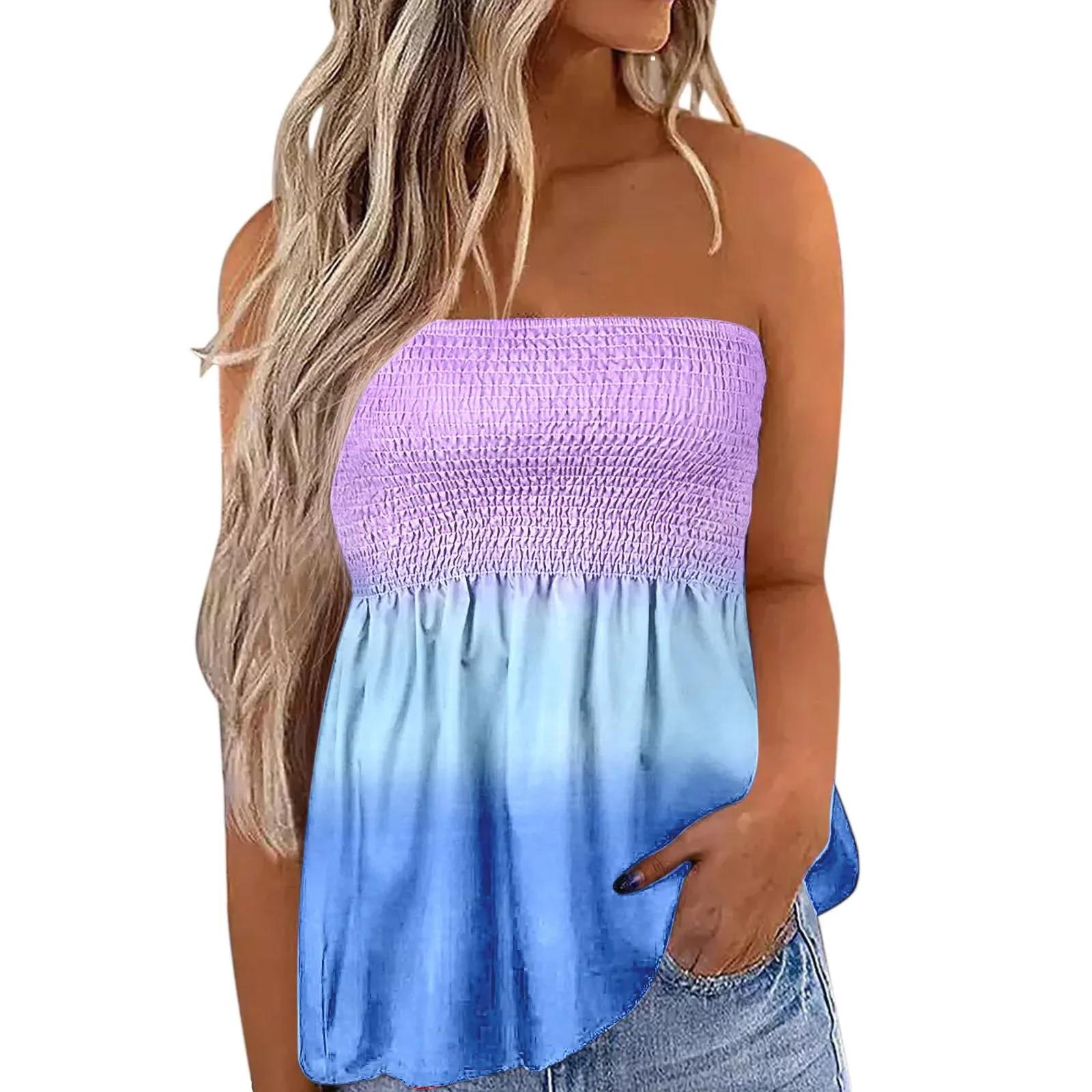 2025 New Women's Fashion Clothing Independence Day Printed Tube Top T-shirt for Women Flowy Strapless Tube Top Blouse